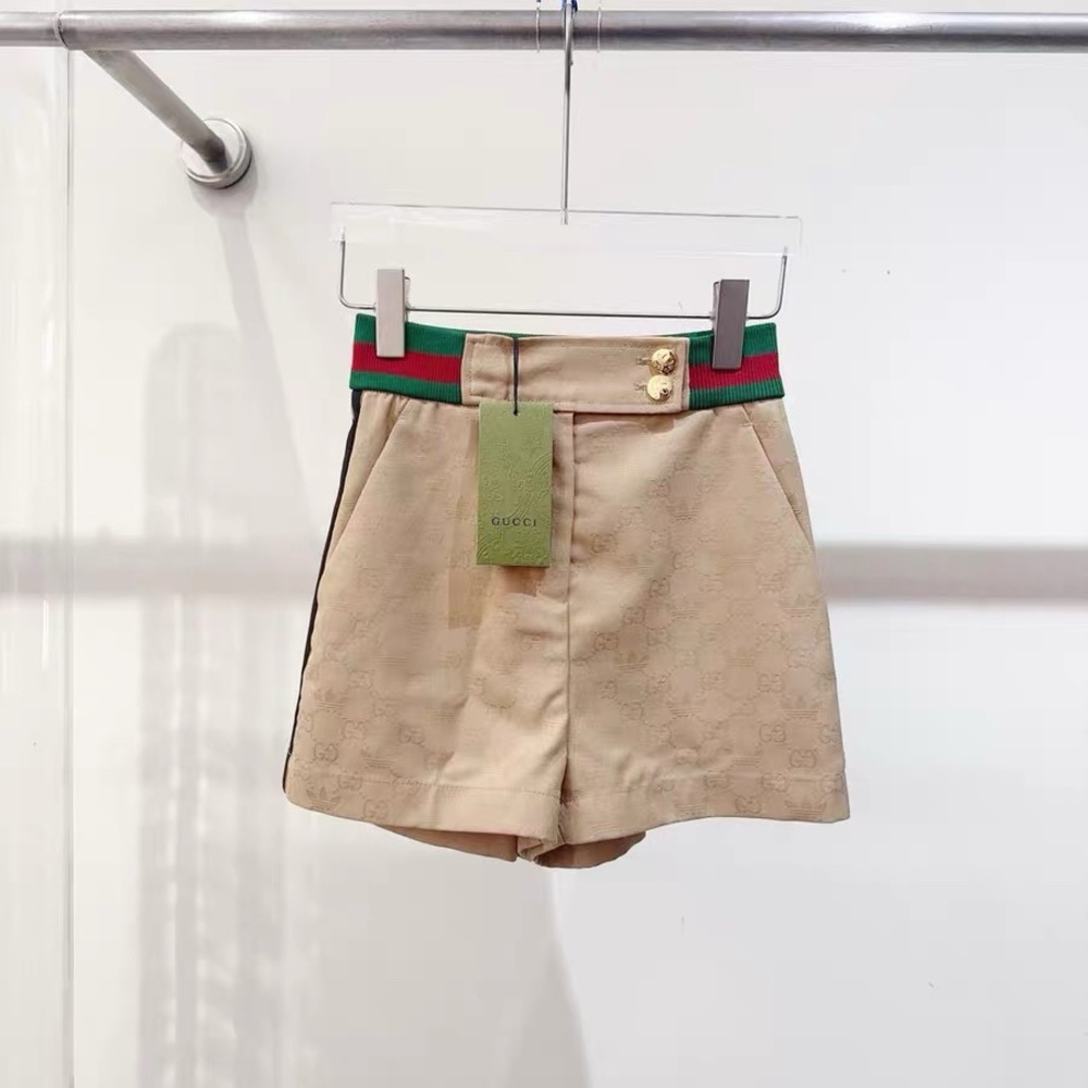 Authentic Gucci Beige High Waist Women's Shorts with Green and Red Trim